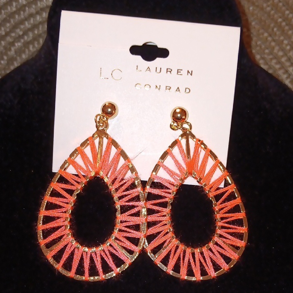 LC Lauren Conrad Coral and Gold Teardrop Earrings (C)